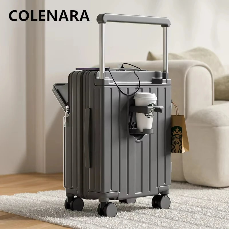 Colenara-USB充電付き多機能スーツケース、ボーディングボックス、フロントオープニングトロリーケース、ラップトップラゲッジケース、腹筋およびPC、20インチ、22インチ、24インチ、26インチ