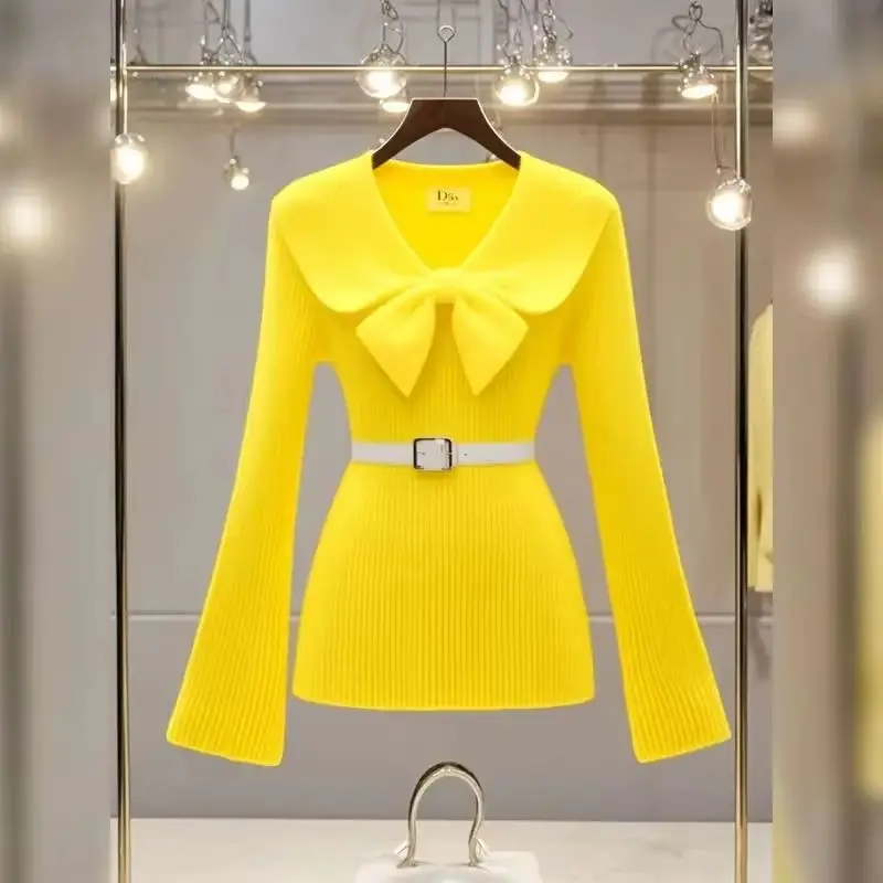 

Autumn Winter New Korean Knitted Sweater Women's Long Sleeve Outer Wear Design Knitted Tops Sweater Pullover Knitwear Ladies
