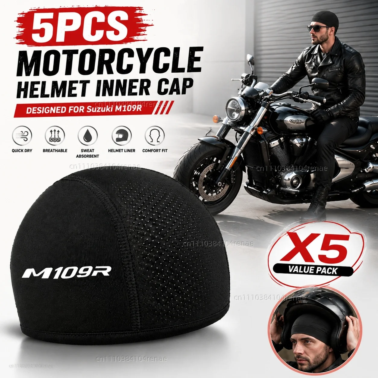 

5pcs Motorcycle Helmet Inner Cap Hat Quick Dry Breathable Hat Racing Cap Moto Riding Beanie For Suzuki Boulevard M109R 109R M109