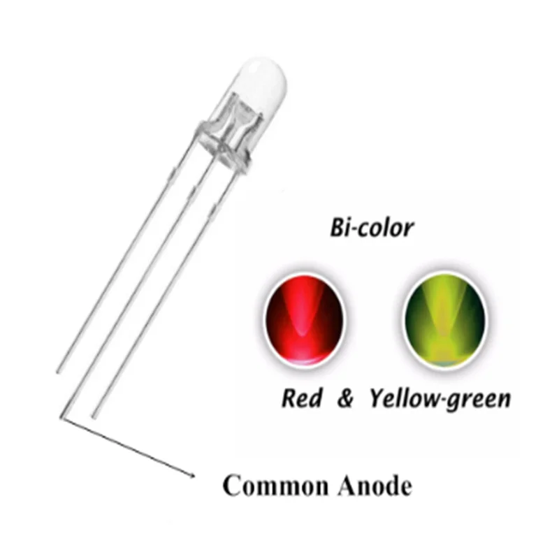 

100pcs 5mm Red + Yellow Green Bicolor Dip Led Common Anode Water Clear F5 R+yg 3pin