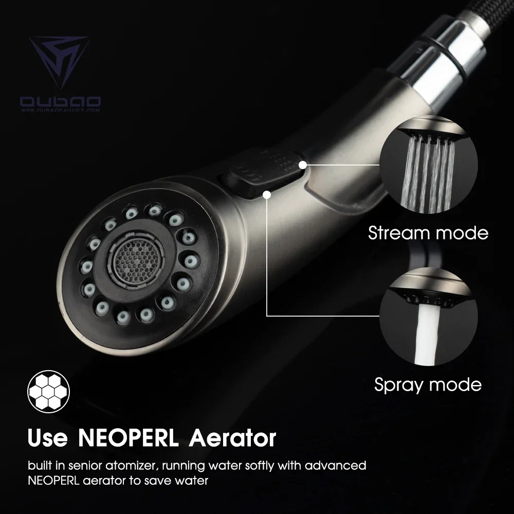 003 OUBAO New Products Pull down Sprayer Gun Black Kitchen Sink Taps Mixer Faucets