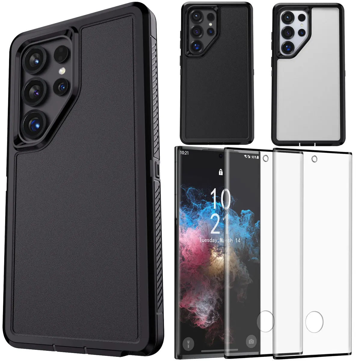 

Для Samsung Galaxy S22 Ultra 5G двухслойный противоударный тонкий чехол и 2 шт., защитные пленки из закаленного стекла с полным покрытием