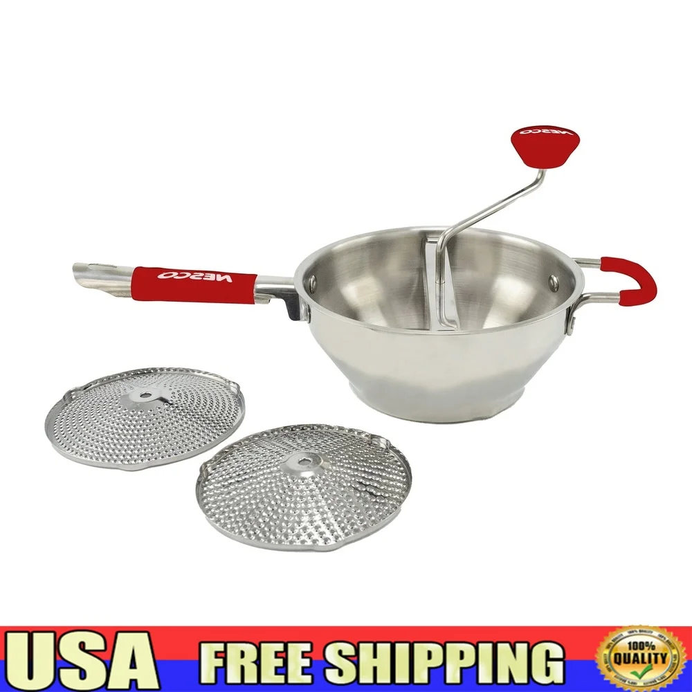 

Stainless Steel Food Mill with 3 Grinding Sizes Manual Rotary Handle Ergonomic Non-Slip Design Dishwasher Safe Compact Kitchen