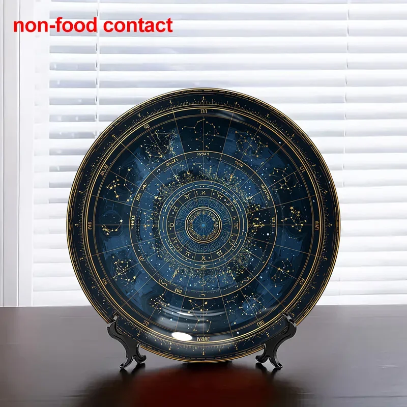 1pc Round Celestial Constellation Map Ceramic Wall Decor Plate, 8Inch Vintage Style Home Decor Jewelry Display Tray, Unique