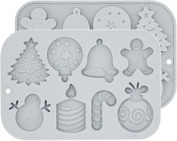 

2 Pack Snowman Bell Christmas Silicone Molds Gingerbread Man Christmas Tree and Gift Set Chocolate Mould Cake Decorating Tools