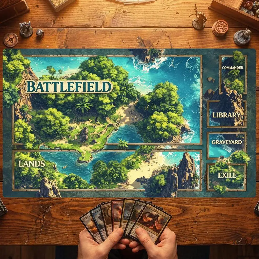 35x60 Red Rock Map Card Playmat Stitched with Magic Zones Tabletop Game Mats for MTG/TCG Battle Commander Desk Gaming Mat