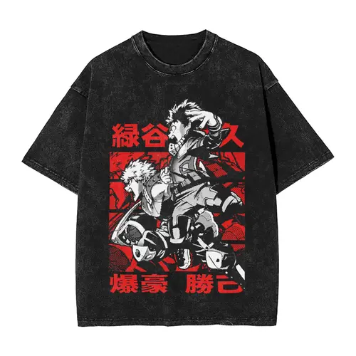 Imagen 1 del producto Camisetas de Personajes de Anime My Hero Academia, Camisetas Lavadas para Hombre y Mujer, Estilo Harajuku Y2k, Camiseta de Algodón de Verano, Camiseta Oversize, Ropa Urbana