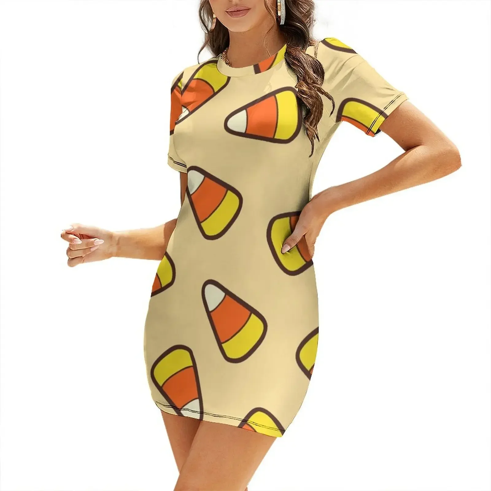 

Candy Corn Pattern Short-Sleeved Dress summer woman dress 2026 party dresses woman