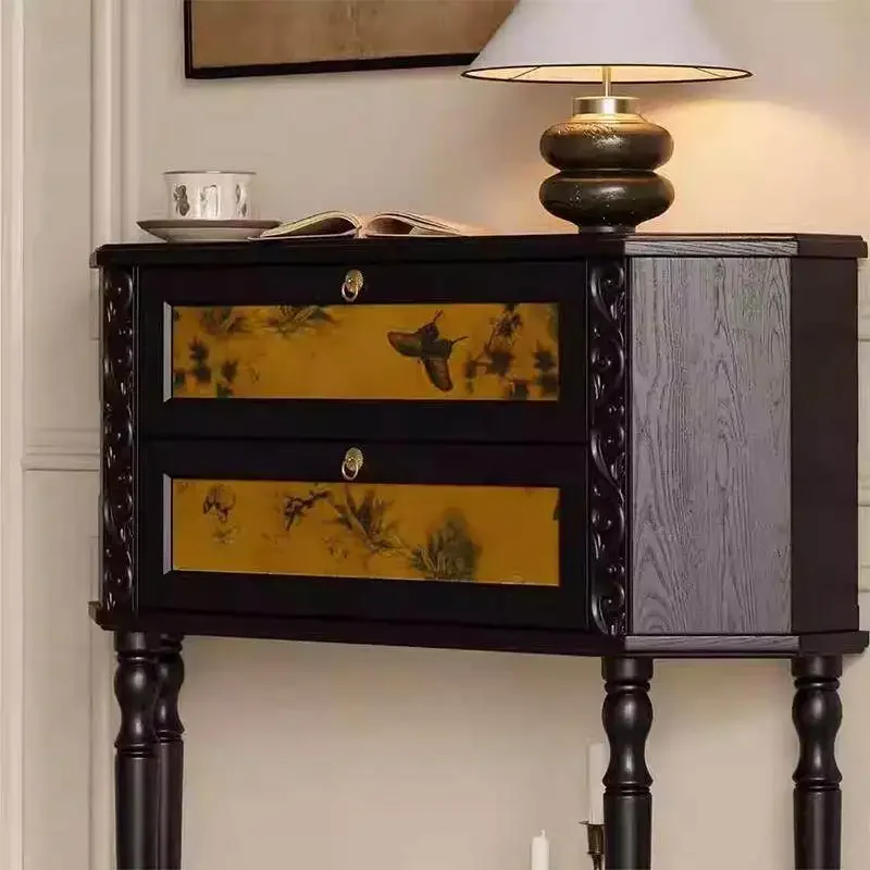 Retro solid wood dining side cabinet, living room bucket cabinet, American medieval secret cabinet, fragrant cloud yarn aisle