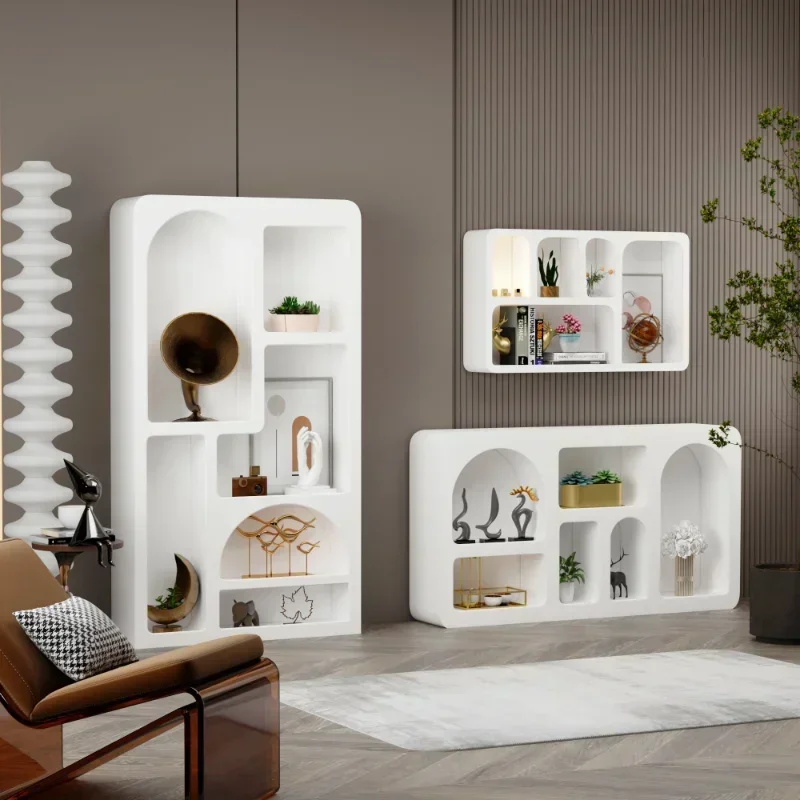 White Display Cabinet Product Display Cabinet Nordic Simple Living Room Arch Cave Storage Curio Cabinet Floor Bookcase