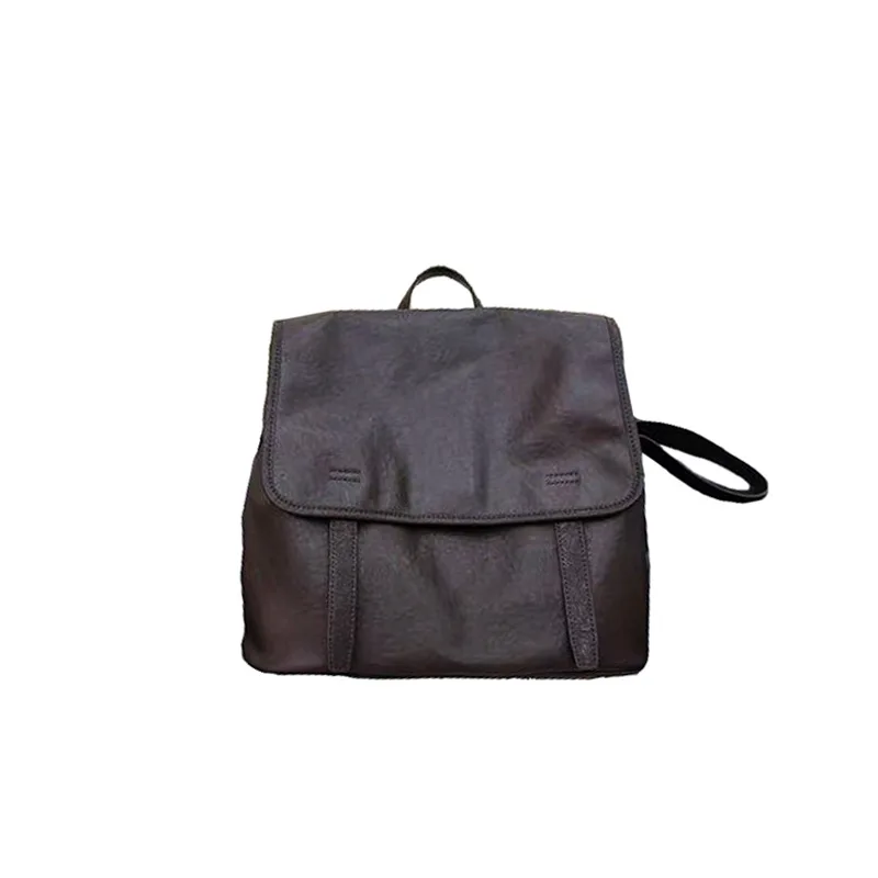 Mochila de piel de vaca curtida vegetal 2026, mochila minimalista Retro de cuero genuino, bolso de viaje informal de gran capacidad para mujer
