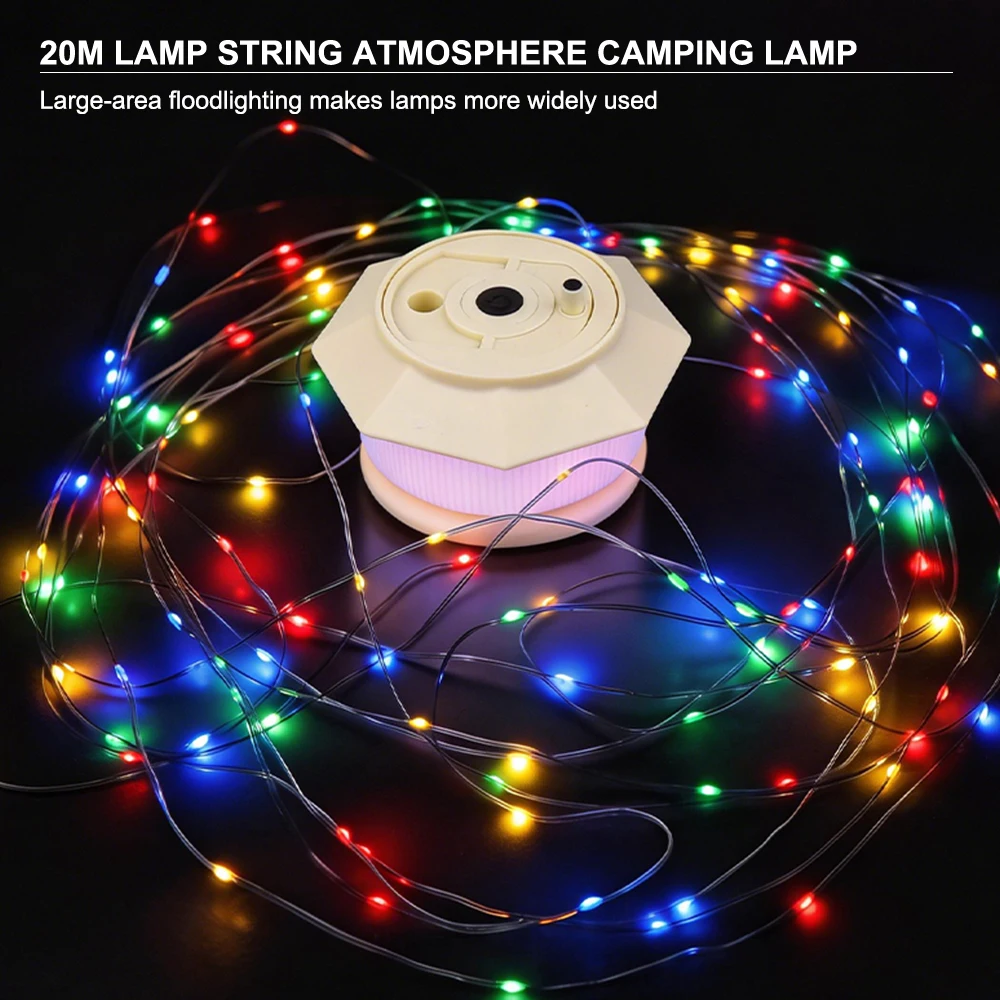 T-16A Rechargeable LED Lantern 20M String Lights 7 Lighting Modes Type-C Charging IPX4 Portable Camping Party Light
