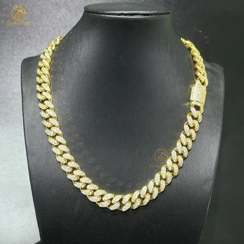 h ip hop jewelry customization cuban de 10mm 10k 14k 18k gold mossinate diamond cuban chain 2 row stone miami cuban link chain