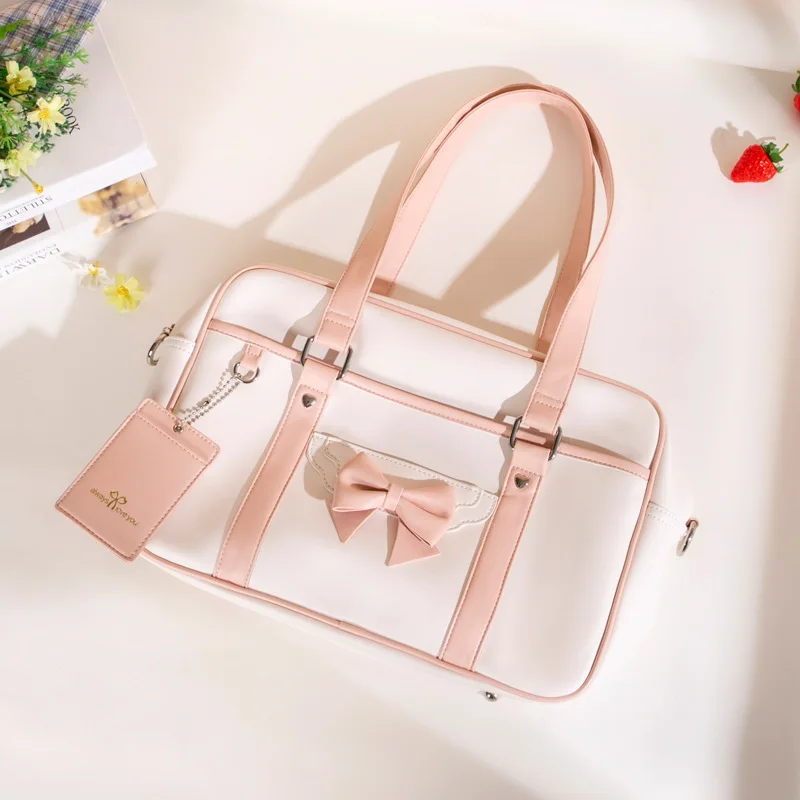 

JIAERDI Harajuku Bow Jk Handbag Women Sweet Pu Leather Casual Shoulder Messenger Bag Ladies Kawaii Uniform Bag For Schoolgirl