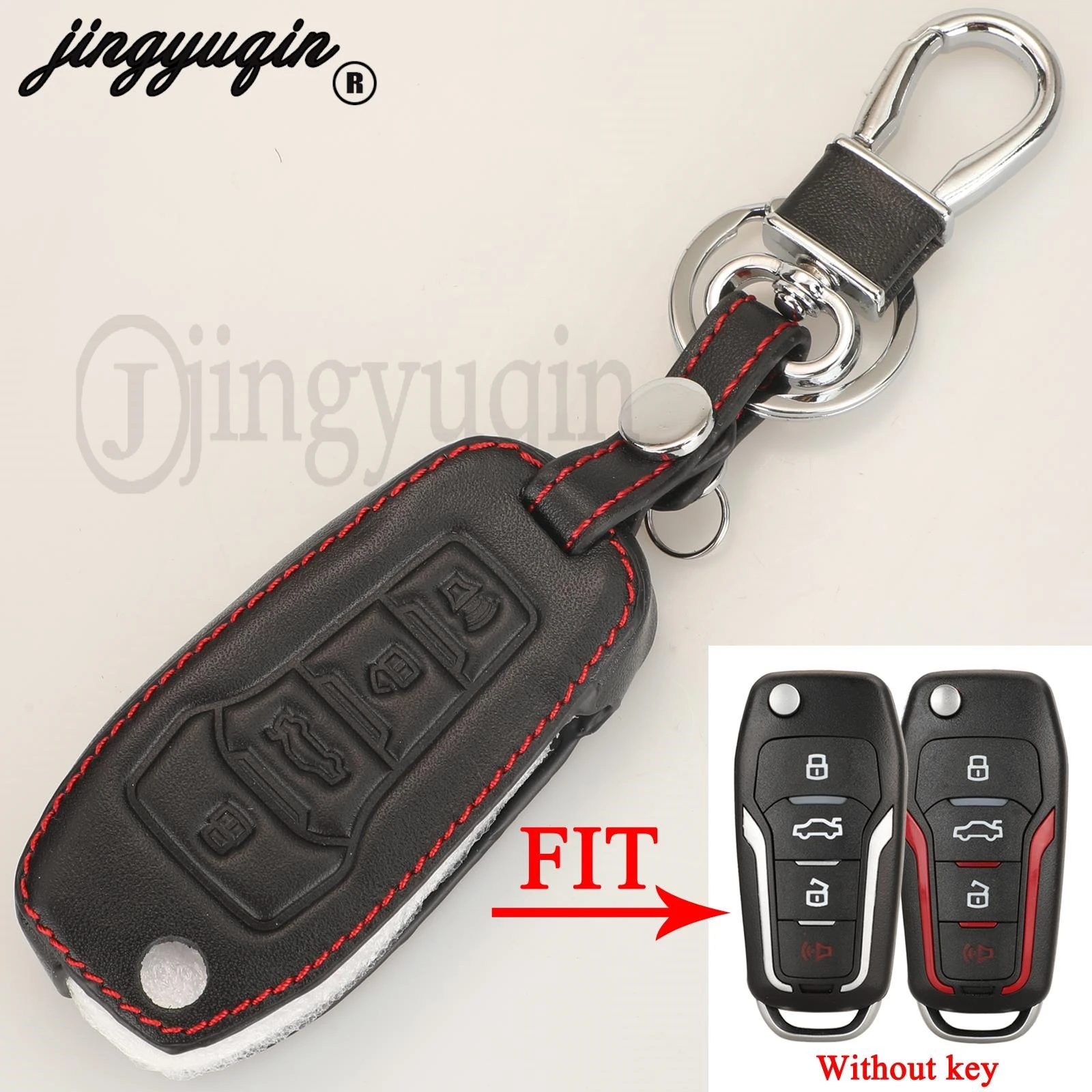 jingyuqin 4Button Wired/Super Remote VVDI Leather Remote Key Case Cover for Ford Type Key XKFO01EN X013 Series Universal Protect