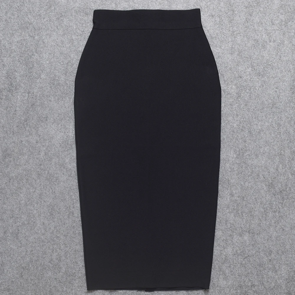 BEAUKEY Classic Bandage Knitted Split White Skirts Midi High Waist Black Classic Fashion Long Skirts Bosycon Elastic Thick Skirt