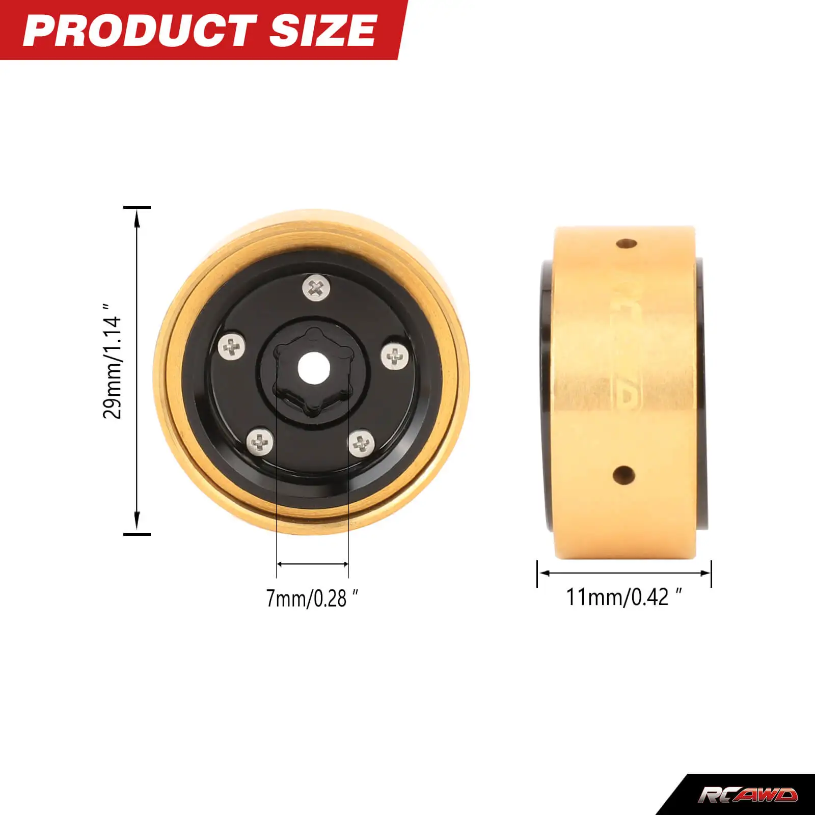 4PCS 128g 0.9 Inch Brass Wheel Frames Counterweights for FMS FCX24 1/24 Defender 110 90 Hobby Crawlers Upgrades Parts