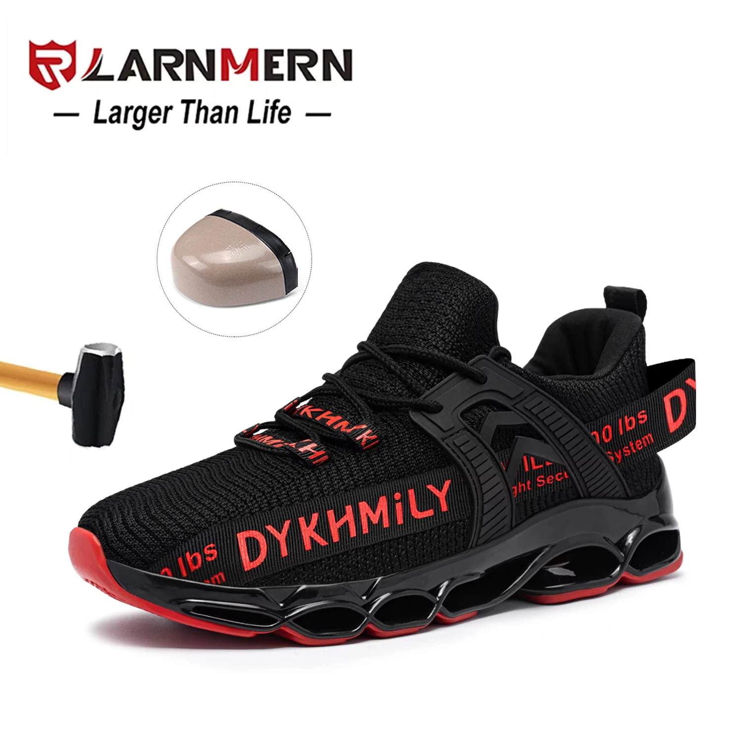 LARNMERN Steel Toe Safety Shoes for Men Non Slip Work Shoes Lightweight Breathable Work Sneakers