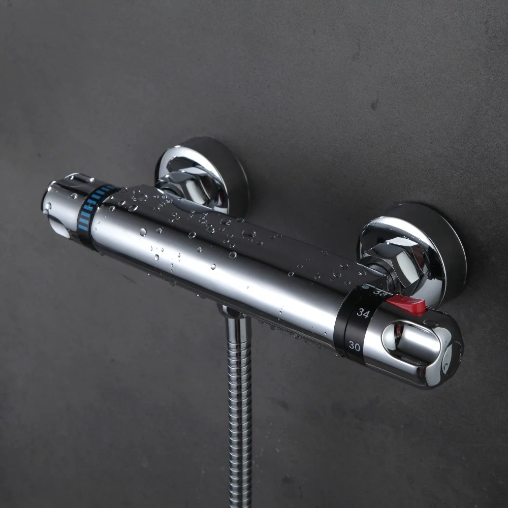 Brass thermostatic shower mixing valve faucet, electroplated color shower shower set 38 ° temperature control