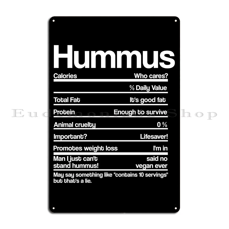 Hummus Nutrition Facts Low Residue Low Fiber Diet Infographic Hummus Sapien Black Type Metal Mural Decoration Tin Sign Poster