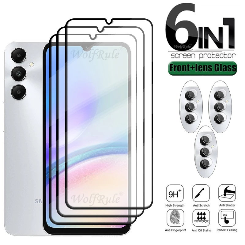 

6-in-1 For Samsung A05S Glass Samsung Galaxy A05S Tempered Glass Full Cover Glue 9H HD Screen Protector Samsung A05S Lens Glass