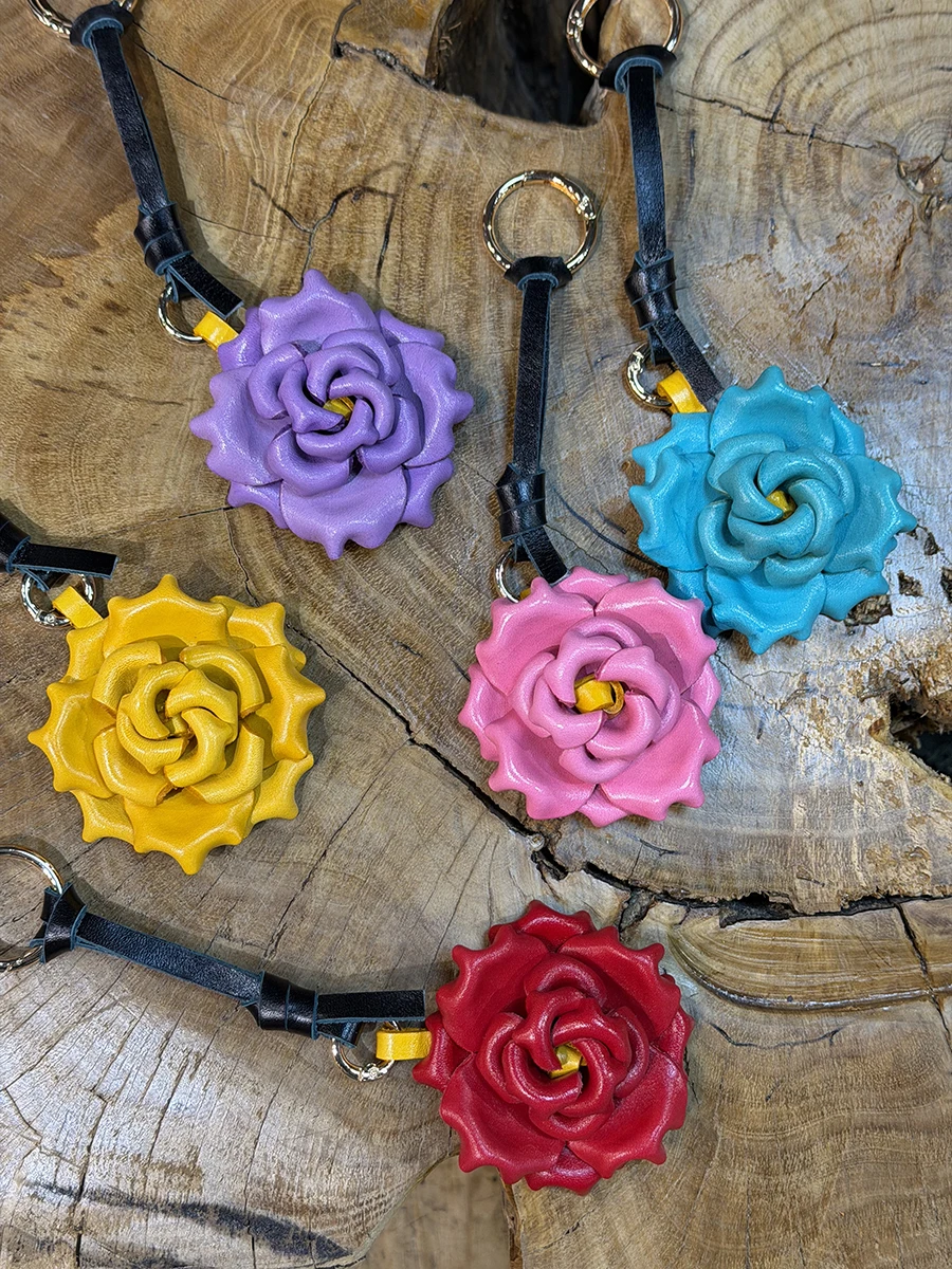 Cowhide Rose Access Control Card Cover Bag Charm Keychain Mother's Day Practical Gift Car Keychain Bag Pendant Luggage