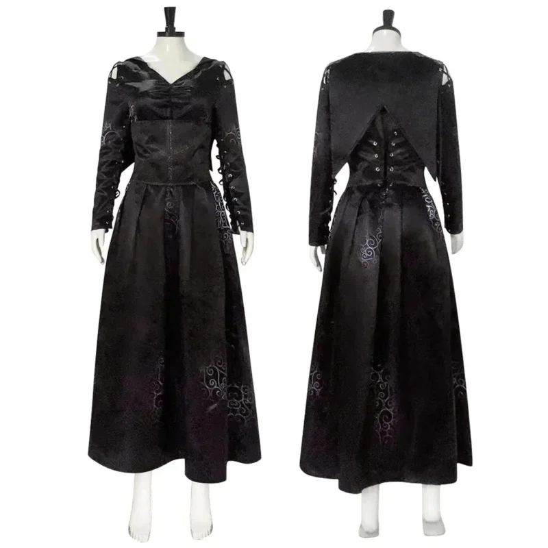 

New 2024 Movie Wizard School Witch Bellatrix Lestrange Cosplay Costume Dress Adult Women Clothing Halloween Carnival Outfits$0$k