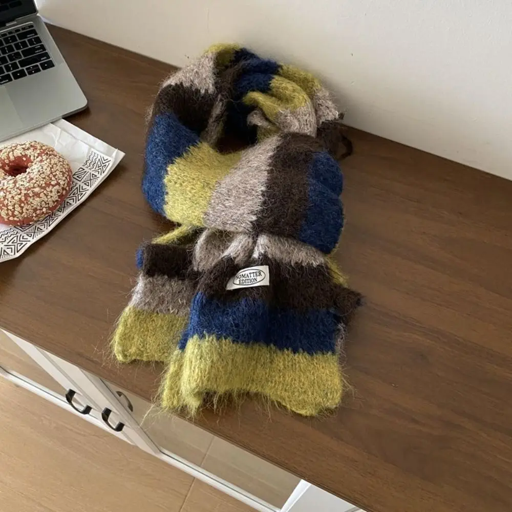 

Retro Preppy Style Plaid Wool Scarf Thicken Winter Cashmere Scarves Korean Style Warm Knitted Shawl Women/Men