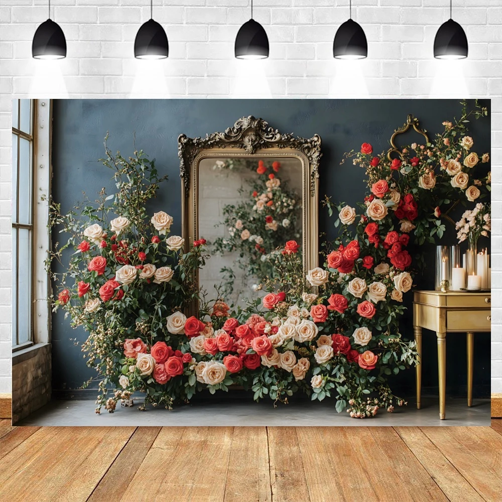 Valentine's Day Photography Backdrop Vintage European Style Room Wall Rose Flower February 14 Wedding Party Photocall Background