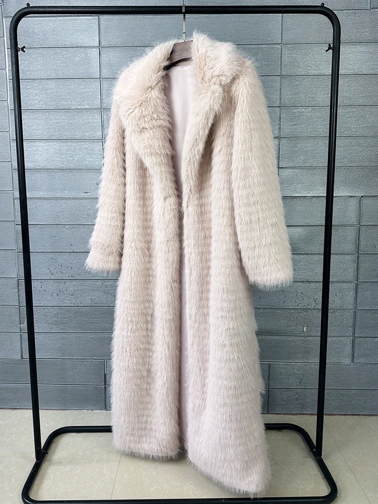 [EAM] Black Long Elegant Big Size Faux Fur Jacket New Lapel Long Sleeve Women Coat Fashion Tide Autumn Winter 2026 1DJ8886
