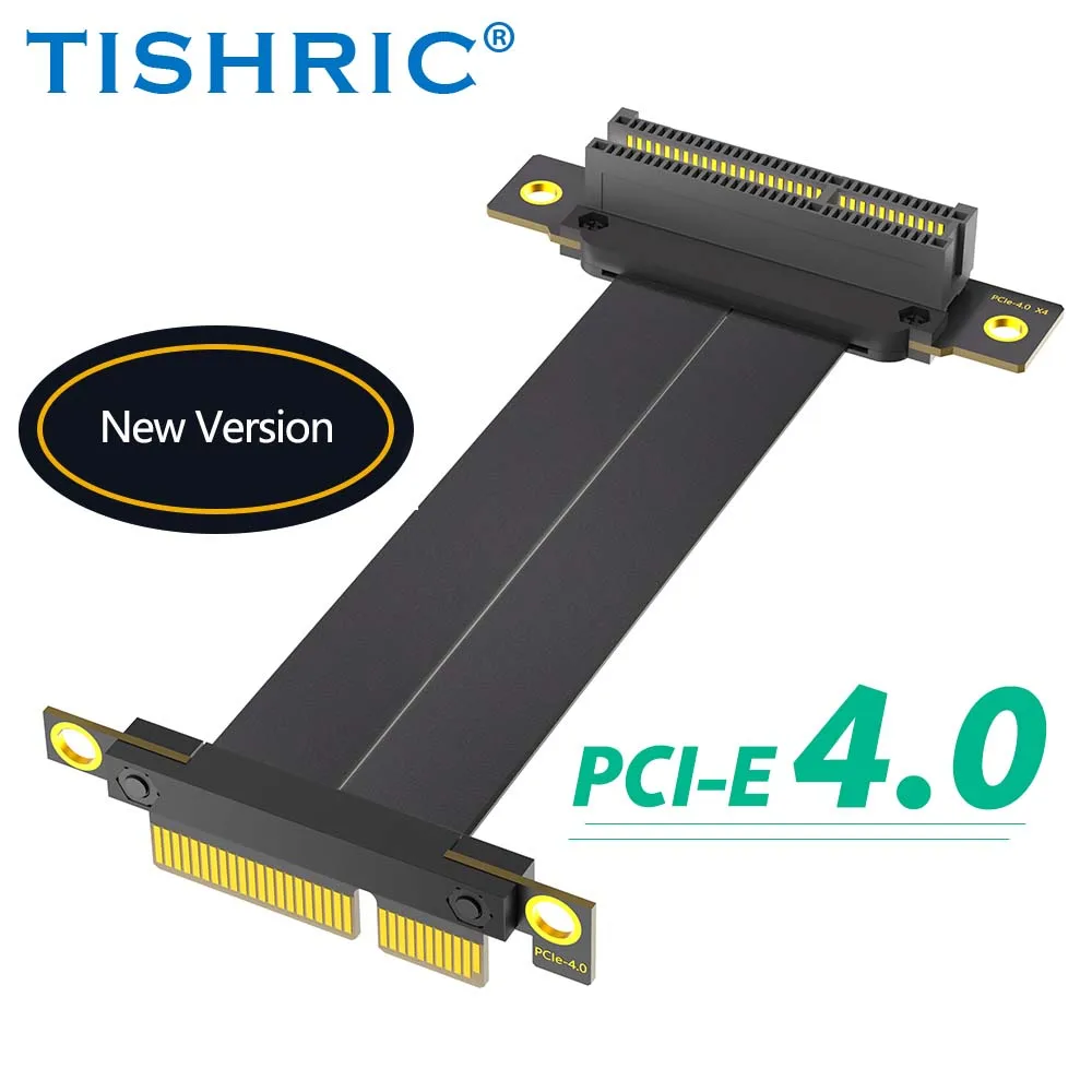 TISHRIC PCIE4.0 3,0 bis 1X/4X bis 4X Riser-Kabel PCIE X1 X4 Verlängerungskabel Dual 90 Grad rechtwinkliger Adapter Hochgeschwindigkeits-Extender – Detail 1