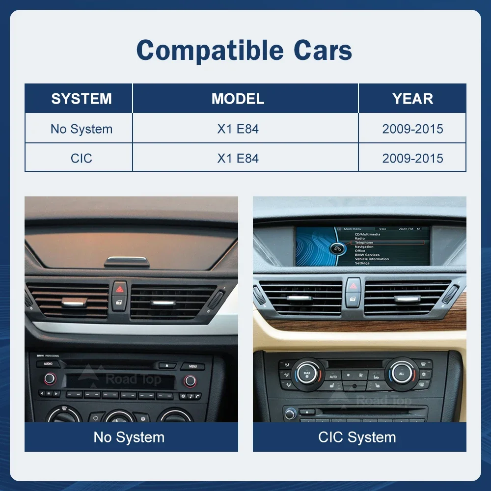 Road Top Stereo GPS Navigation Video Player Car Radio Linux Carplay Screen For X1 E84 2009-2015 CIC / Without Screen