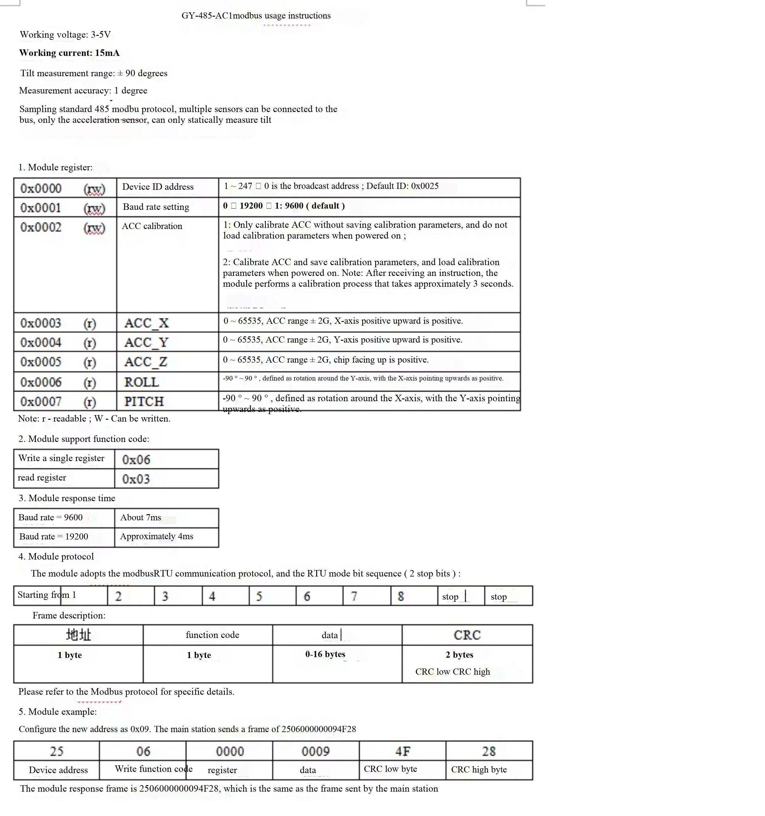 GY-485AC1 MODBUS 485 Statischer Zweiachsen-Neigungssensor und Dreiachsen-Beschleunigungssensormodul – Detail 4