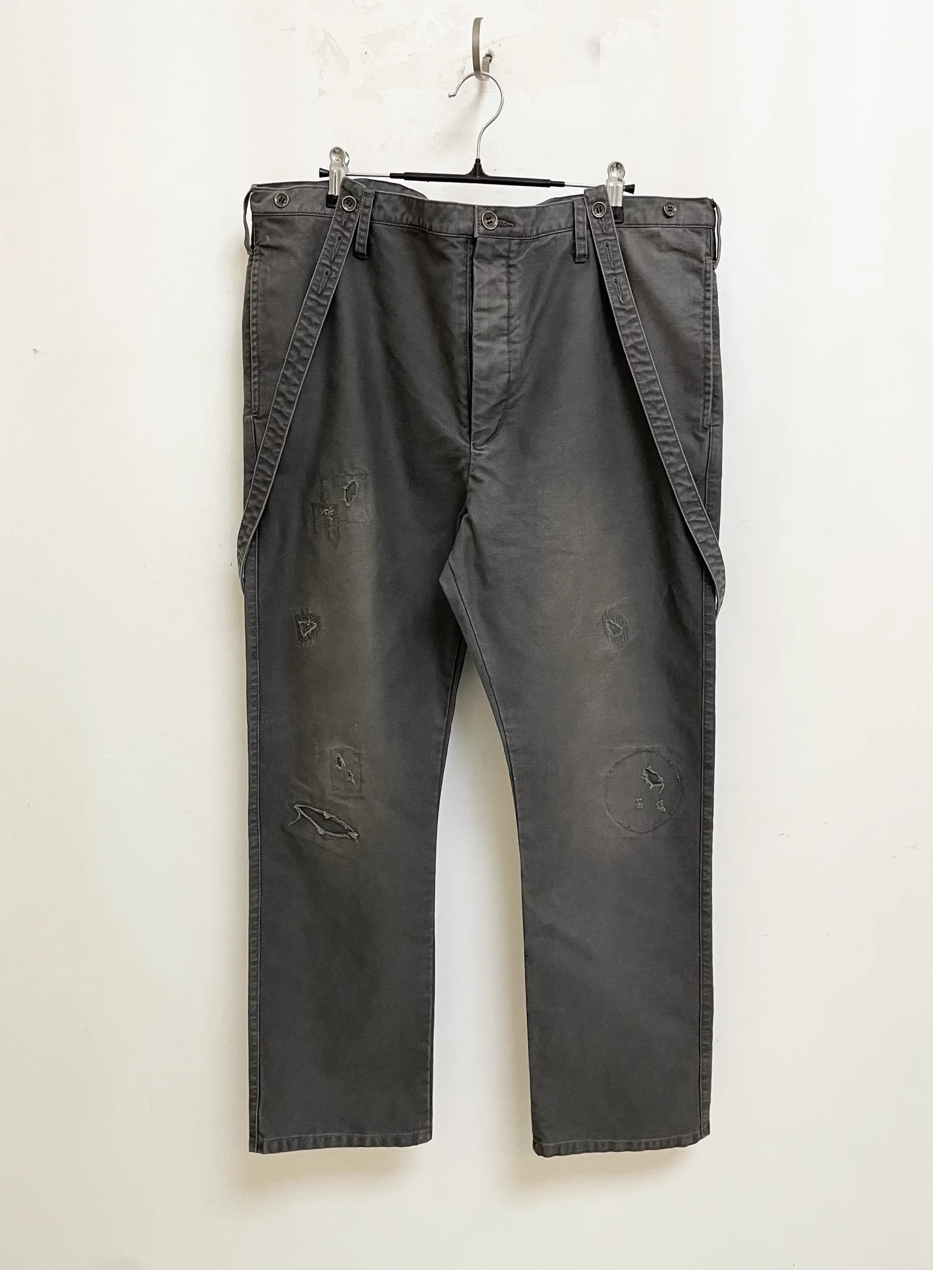 men's VISVIM TRAVAILLER BRACES PANTS Destroyed distressed overalls