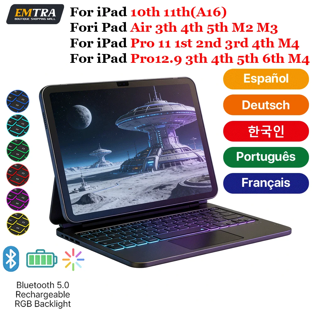 

Magic Keyboard for iPad 13 11 12.9 inch Por 6th 5th 4th 3rd 10.9 Air 4 5 Backlight Bluetooth Wireless Keyboar Spanish Smart Case