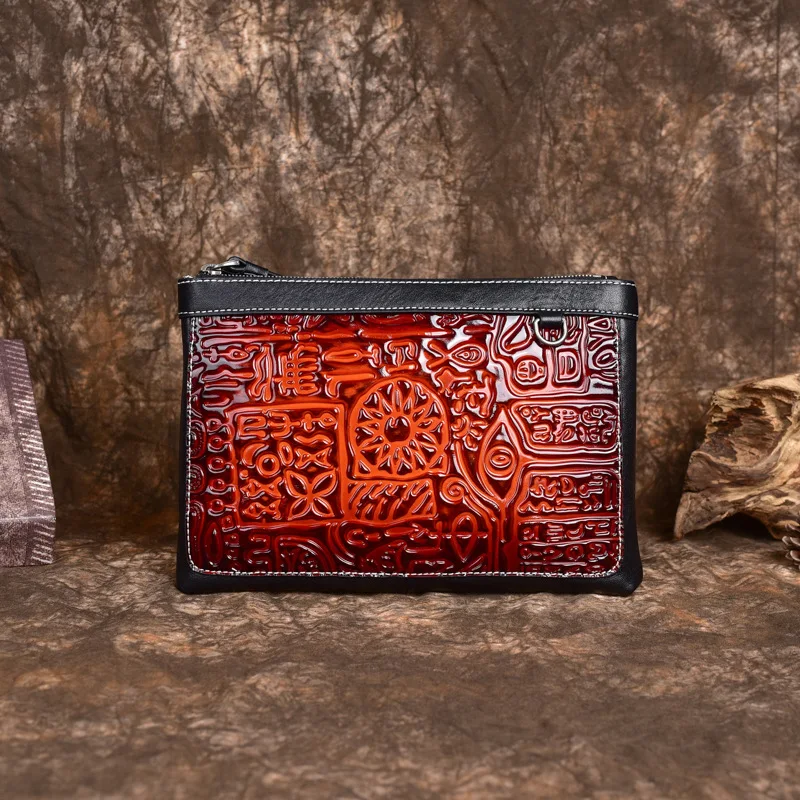 Top Layer cowhide Clutch Genuine Leather Men's Bag Zipper Wallet Card Vintage Business Square Hand Porter Bag Briefcase Purse