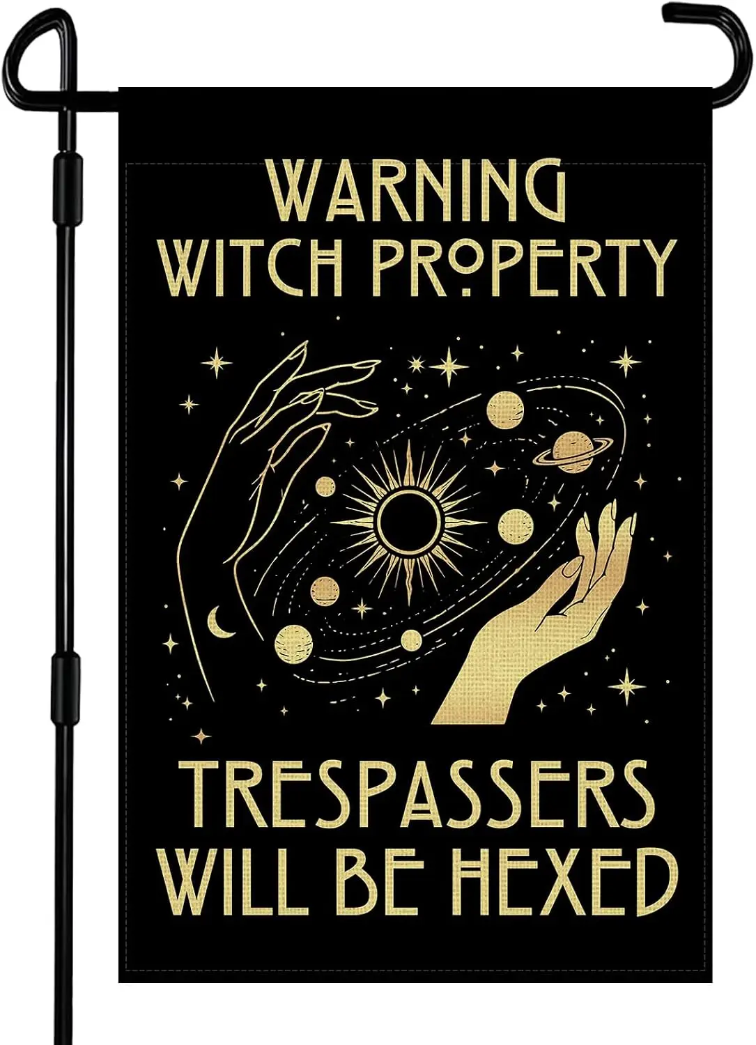 Warning Witch Property Trespassers Will Be Hexed Garden Flag 12x18 Inch Double Sided Burlap Funny Galactic Mysterious Spell  llp