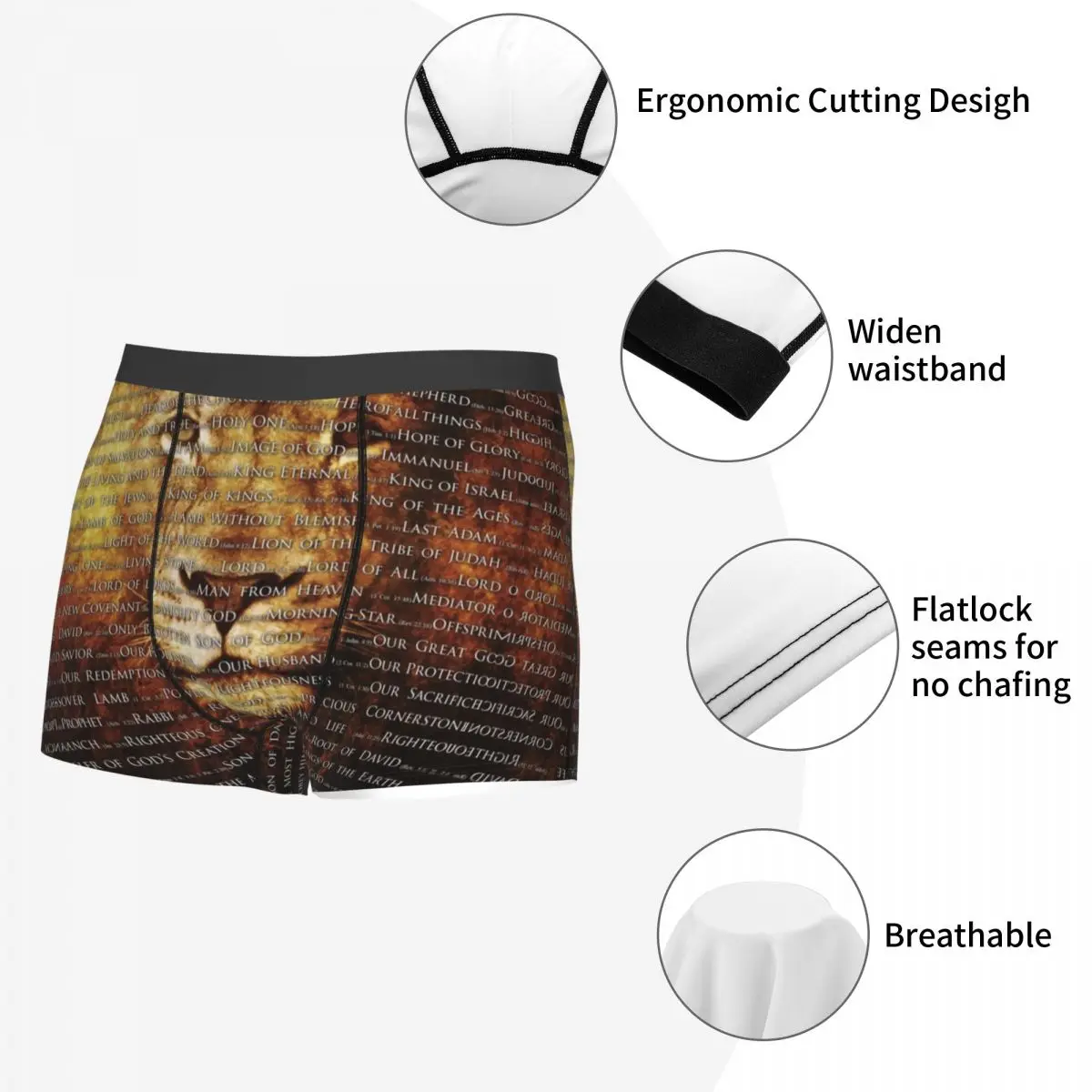 Male Cool The Names Of God Jesus Lion Underwear Christian Catholic Boxer Briefs Breathbale Shorts Panties Underpants