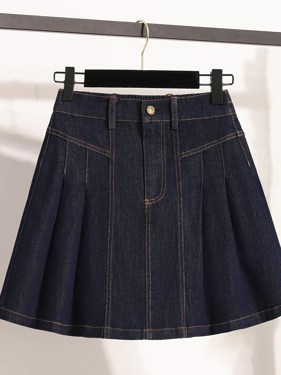 

Свободная джинсовая юбка-полусолнце с эластичным поясом и плиссировкой А-силуэта для женщин больших размеров, летняя новинка в корейском стиле, повседневная, для работы и отдыха