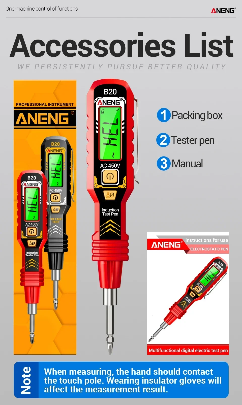 ANENG B20 Doppelkopf-Schraubendreher, intelligente Erkennung, 11 V ~ 450 V AC-Spannungserkennung, Schlitz-Kreuz-Digital-Meter-Teststift mit doppeltem Verwendungszweck – Detail 13