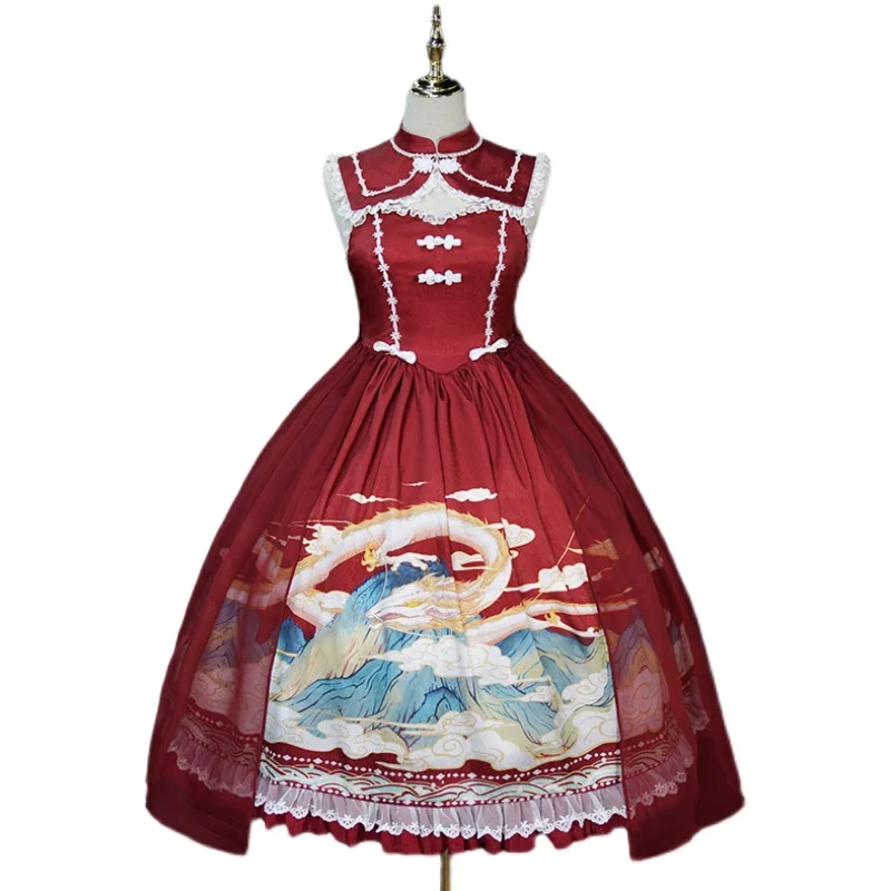 Chinese Style Lolita Dress Dragon Printed Han Day Dress