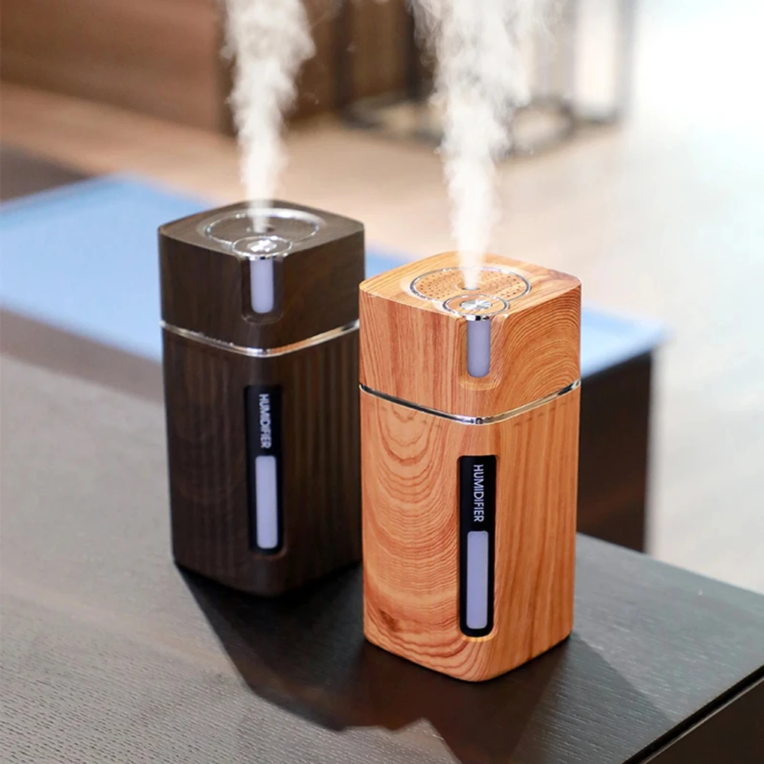 

300ML Humidifier Oil Diffuser Essential Ultrasonic Wood Grain Air Humidifier USB Mini Maker Light