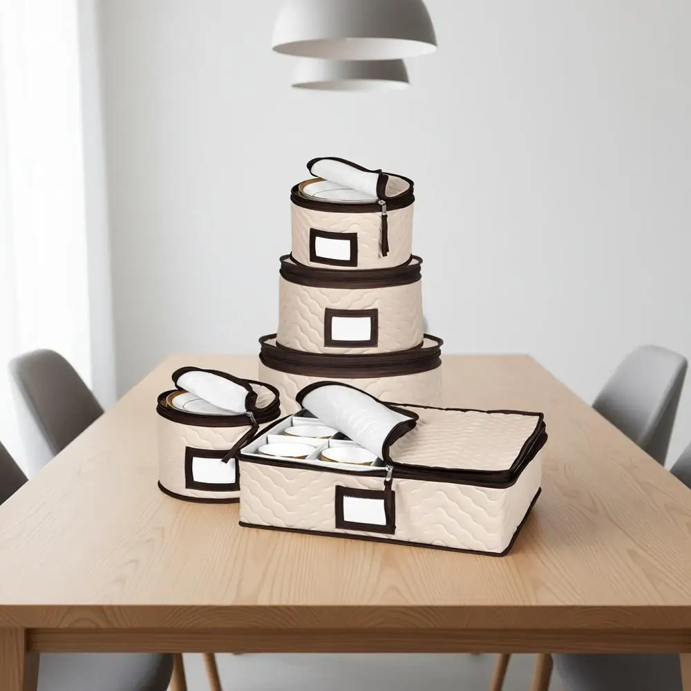 

5-Piece Set Moving Boxes or Dinnerware, Glasses, Plates, Mugs and Saucers Sturdy Quilted Microfiber Dish Organizer with Dividers