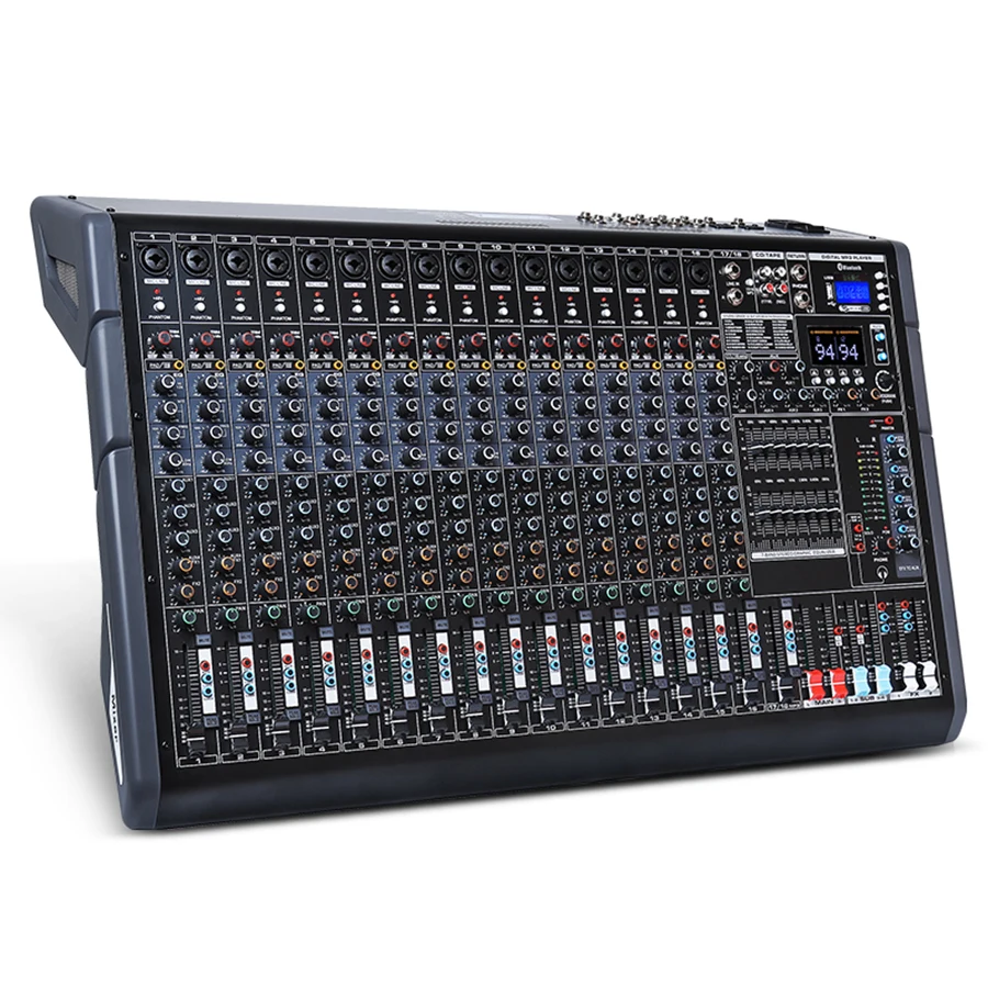 Biner PG18 Ajuste balanceado de 7 segmentos embutido Mixer de áudio de 18 canais para desempenho de palco grande Mixer de áudio profissional