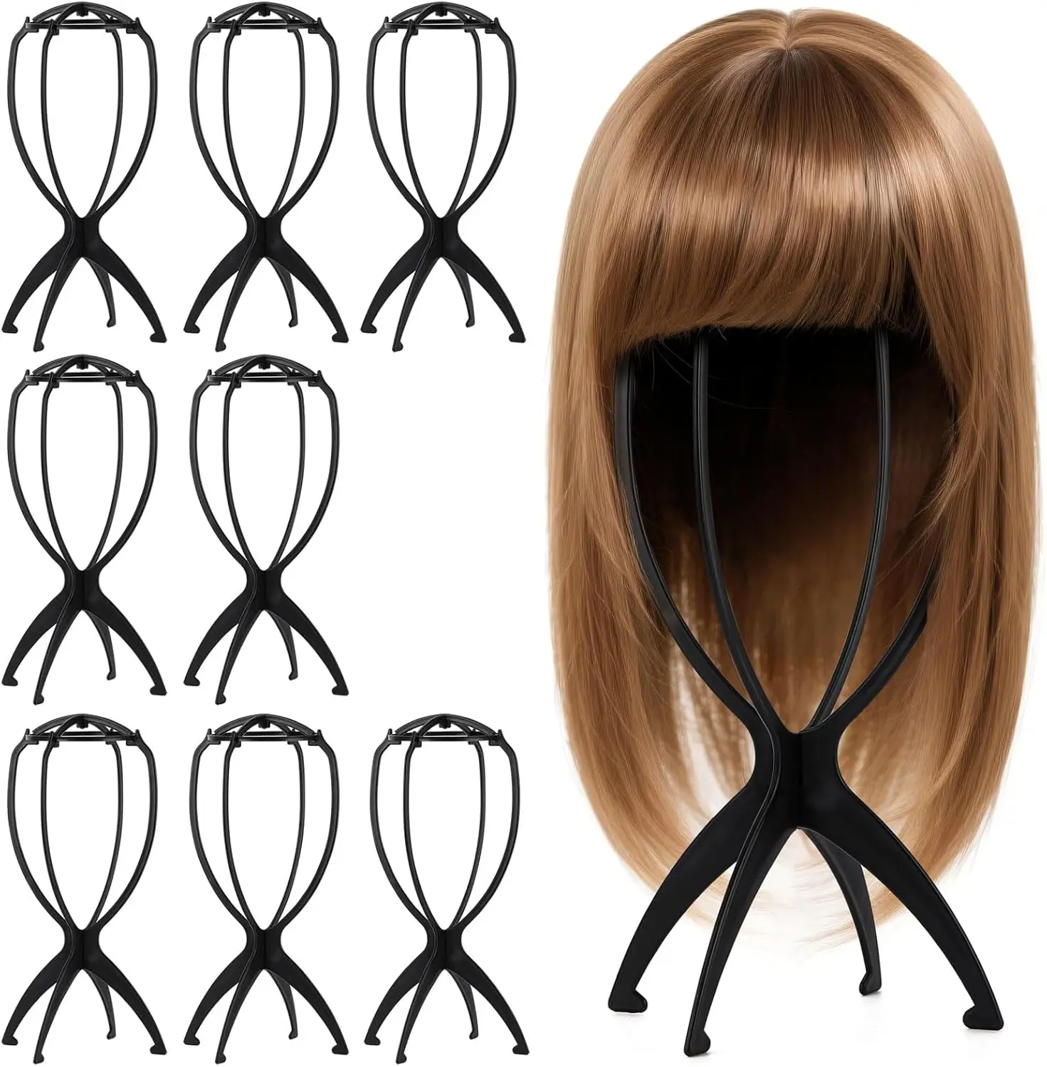 

9-Piece Collapsible Wig Stand Holder for Women, Portable Black Wig Head Display with Hollow Design