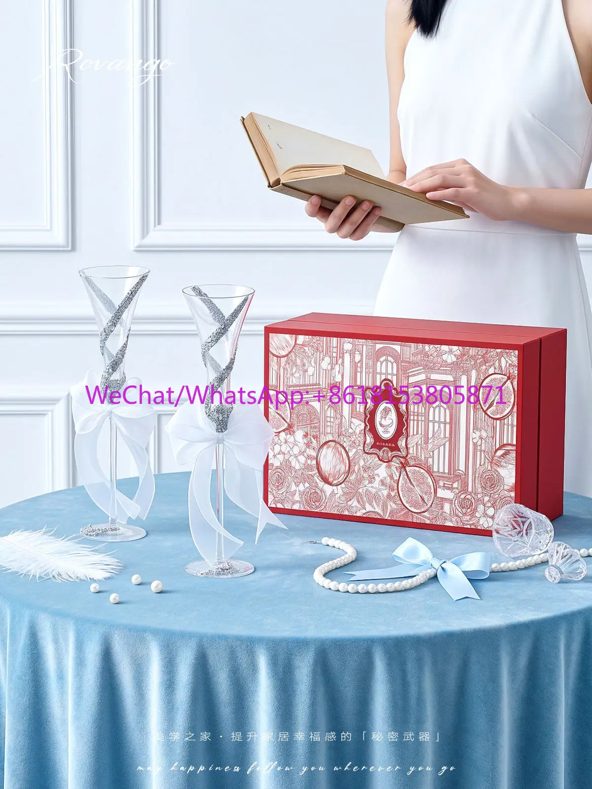Light luxury handmade decorative champagne glass bride and groom toasting glass wedding ceremony feeling