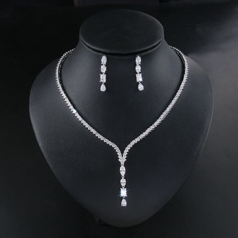 WEIMANJINGDIAN Brand High Quality Cubic Zirconia Elegant 4 Shapes CZ Bridal Wedding Necklace and Earrings Jewelry Set