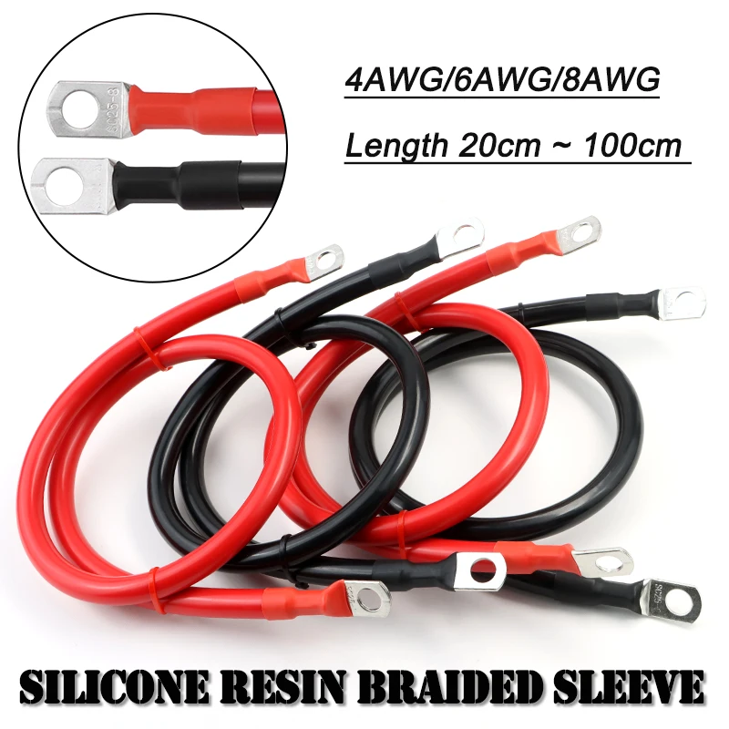 Cable de Conexión de Batería, Rojo y Negro, Cable de Cobre 4/6/8AWG con Aislamiento de PVC, de 20CM a 100CM con Terminales para Conectar Baterías de UPS e Inversores