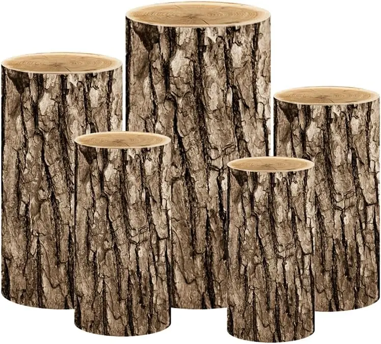 Simulated Tree Stump Spandex Pillar Covers for Birthday Cylinder Pedestal Stands Covers Only, Cylinder Pedestal Stands Excluded