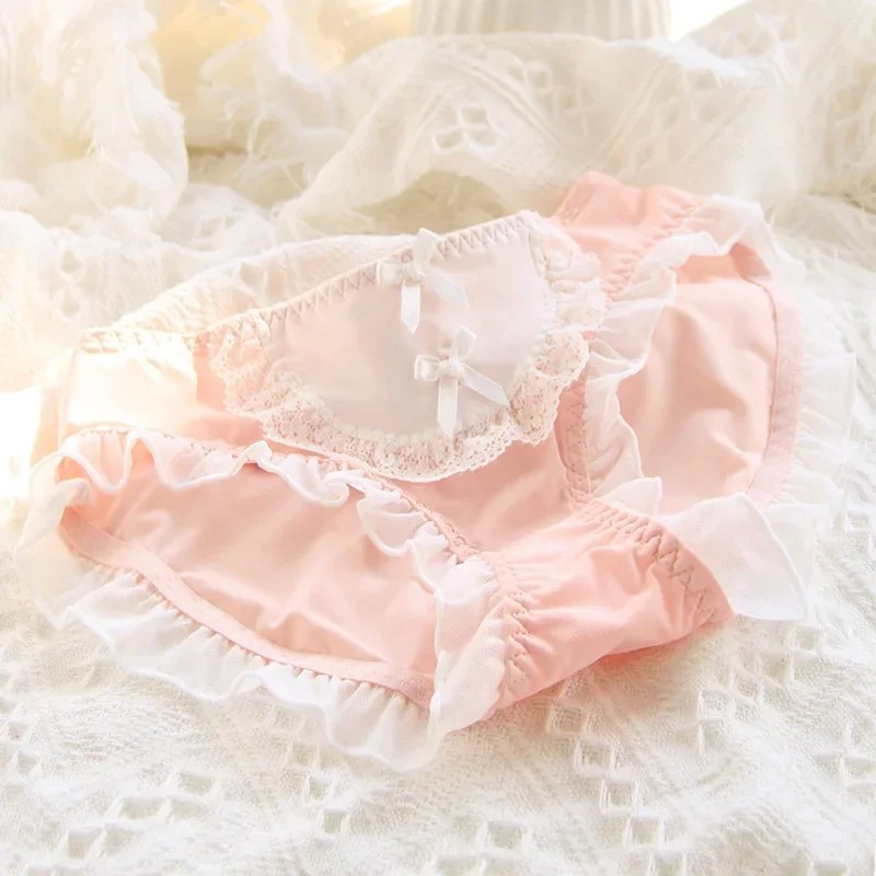 Lolita Panties Lace Mid-waist Panties Japanese Bow Dress Student Cute Women\'s Panties Floral  Soft Lingerie Sexy Fashion Briefs